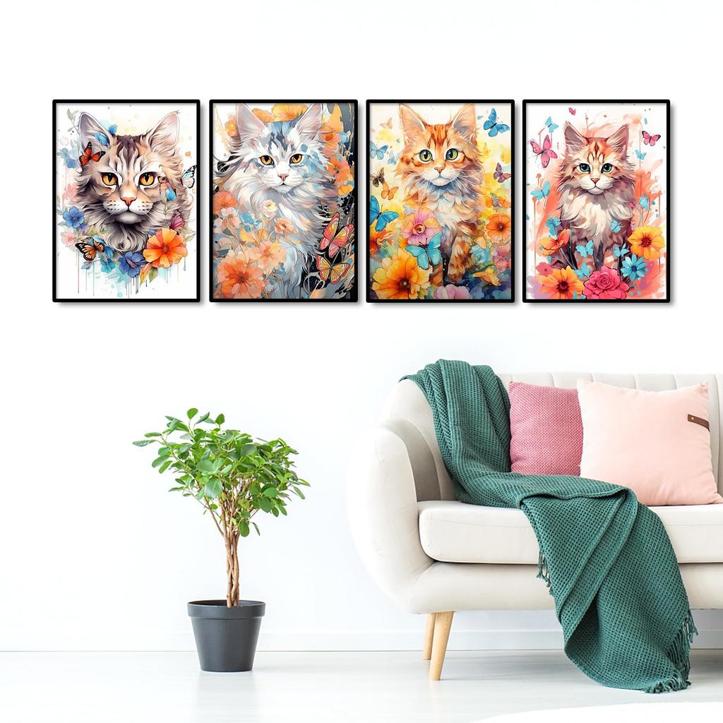 JISHSHAY Diamond Art Set of Cat Bead Advanced 5D Diamond Flower Diamond Beginner Diamond Popular Craft Wall Art 4, 30x40cm, Art, Art, Painting, Art,