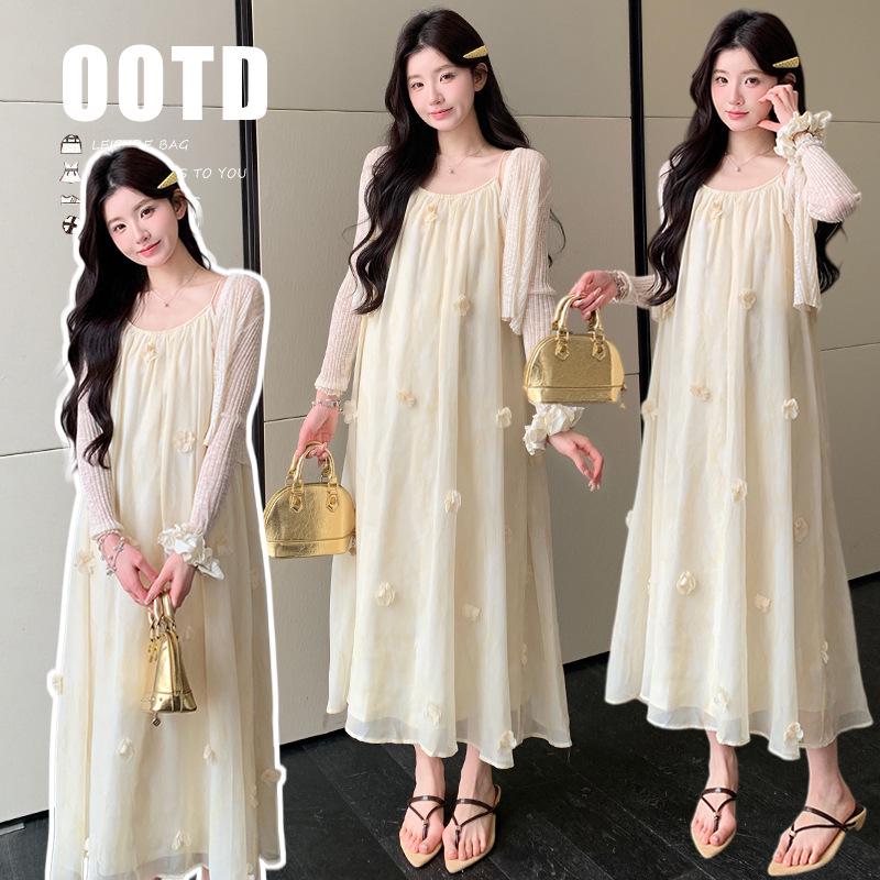 Maternity Summer 2026 Sweet Fairy-Style Skin-Friendly Camisole Dress & Sun Protection Cardigan Set Medium