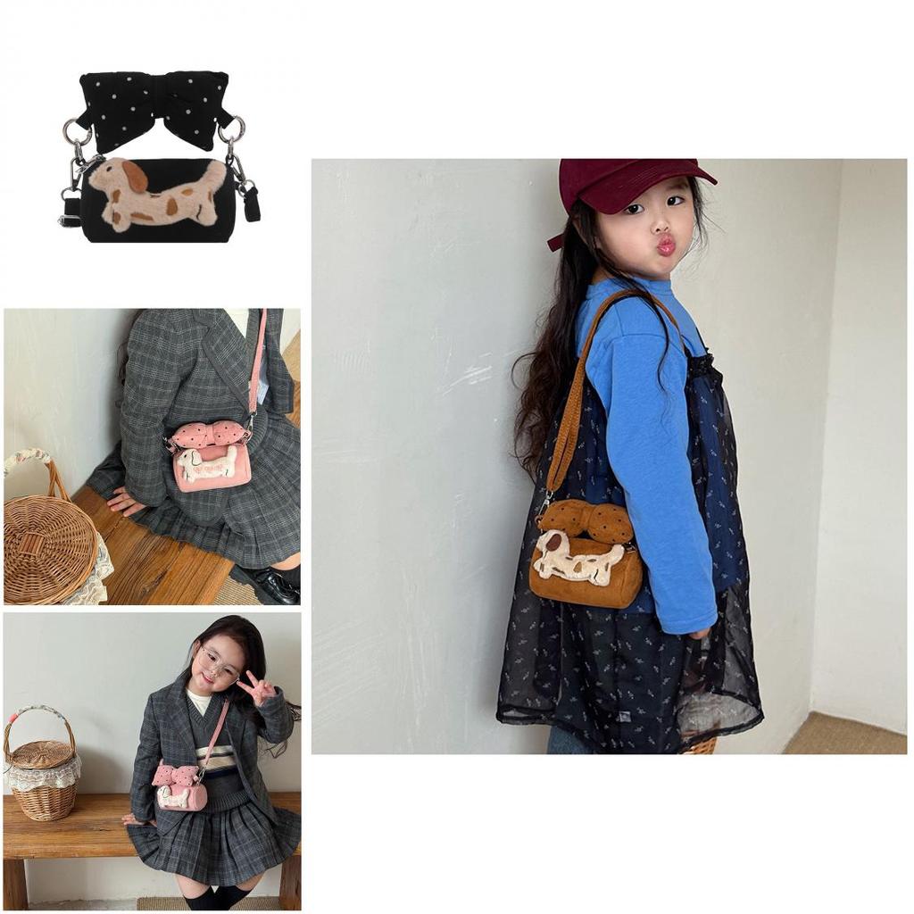 Princess Style Girl Bucket Bag With Bow And Dog Decoration For Kindergarten Daily Use