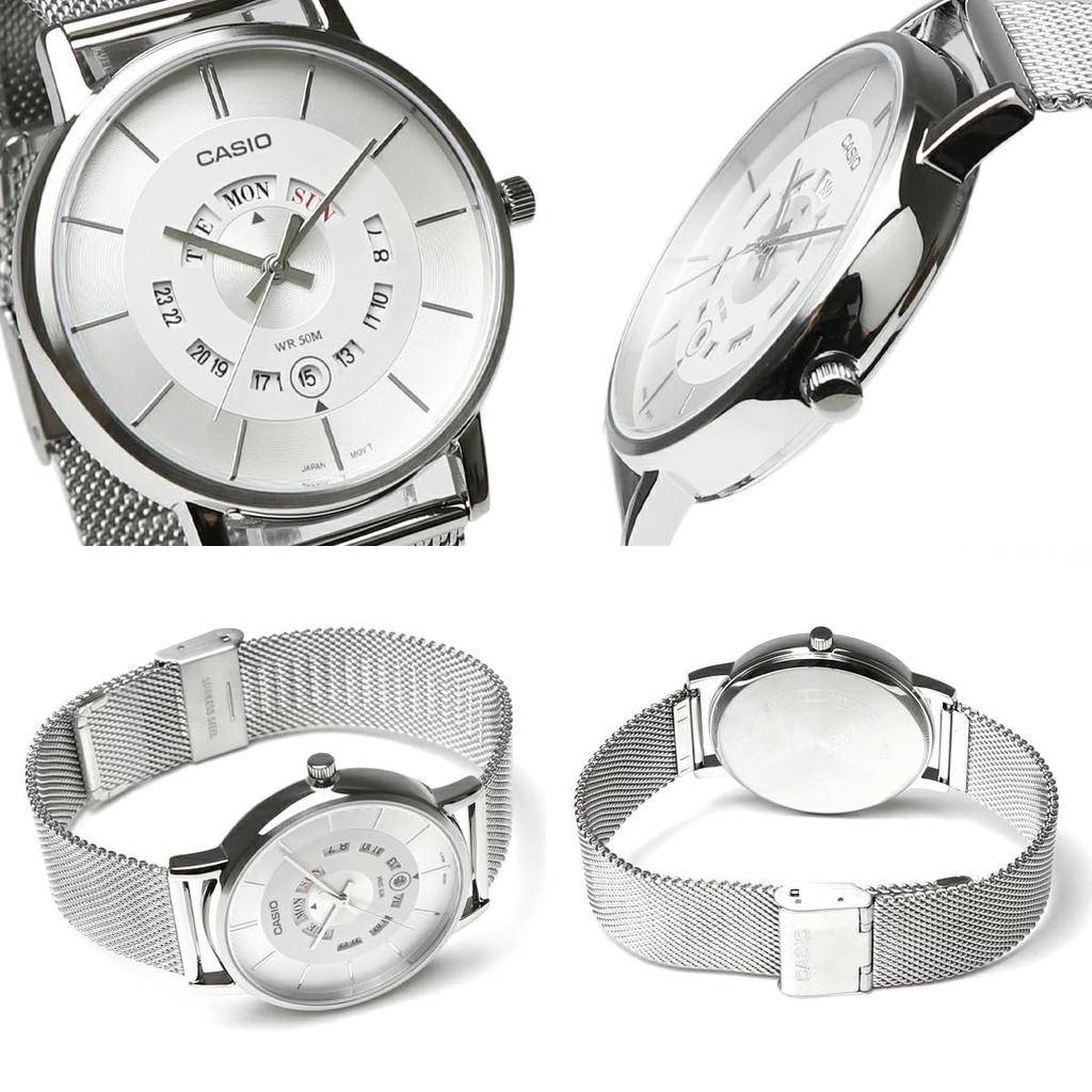 CASIO Standard Analog Watch Simple Business Watch with Mesh Stainless Steel Japanese Day-Date Men's MTP-B135M-7A, Day/Date Calendar, Strap, Movement,