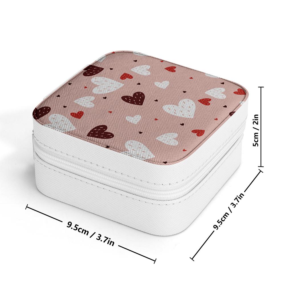 Cute Heart Pattern Organizer Box, Leather Jewelry Box, Travel Portable Storage Case for Earrings Rings Necklaces, Romantic Christmas Gift for Women Gi
