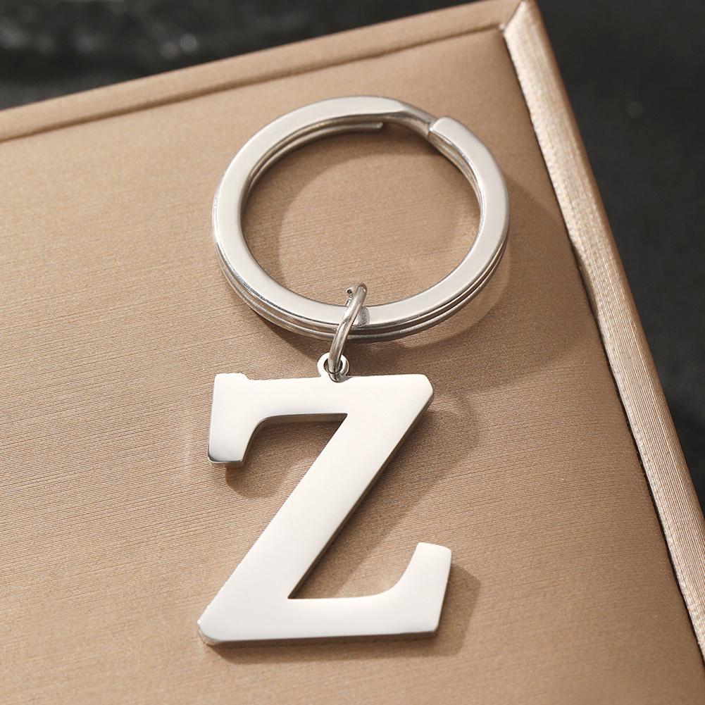 

A-Z 26 English Letter Keychain Silver Color DIY Alphabet Key Ring Simple Metal Keychain for Women Men Car Key Party Gift Z
