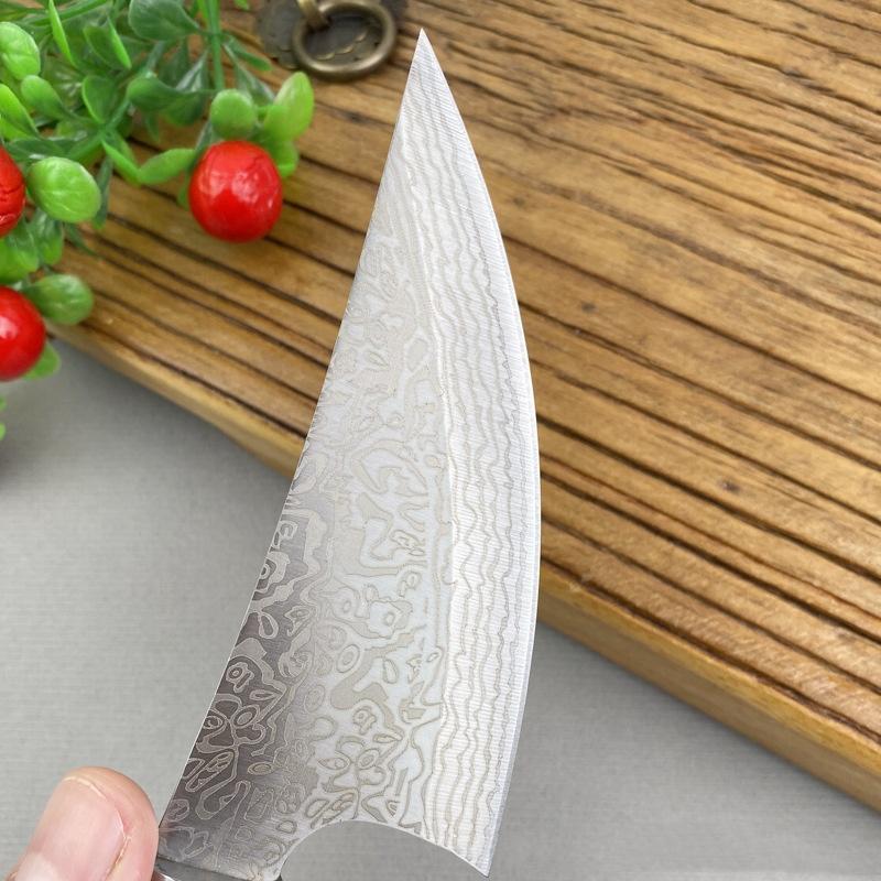 Laser Damascus Kitchen Knives Chef Slicing Meat Fruit Tomato Steak Knife Wood Handle Butcher Boning Knife Barbecue Cleaver Meat