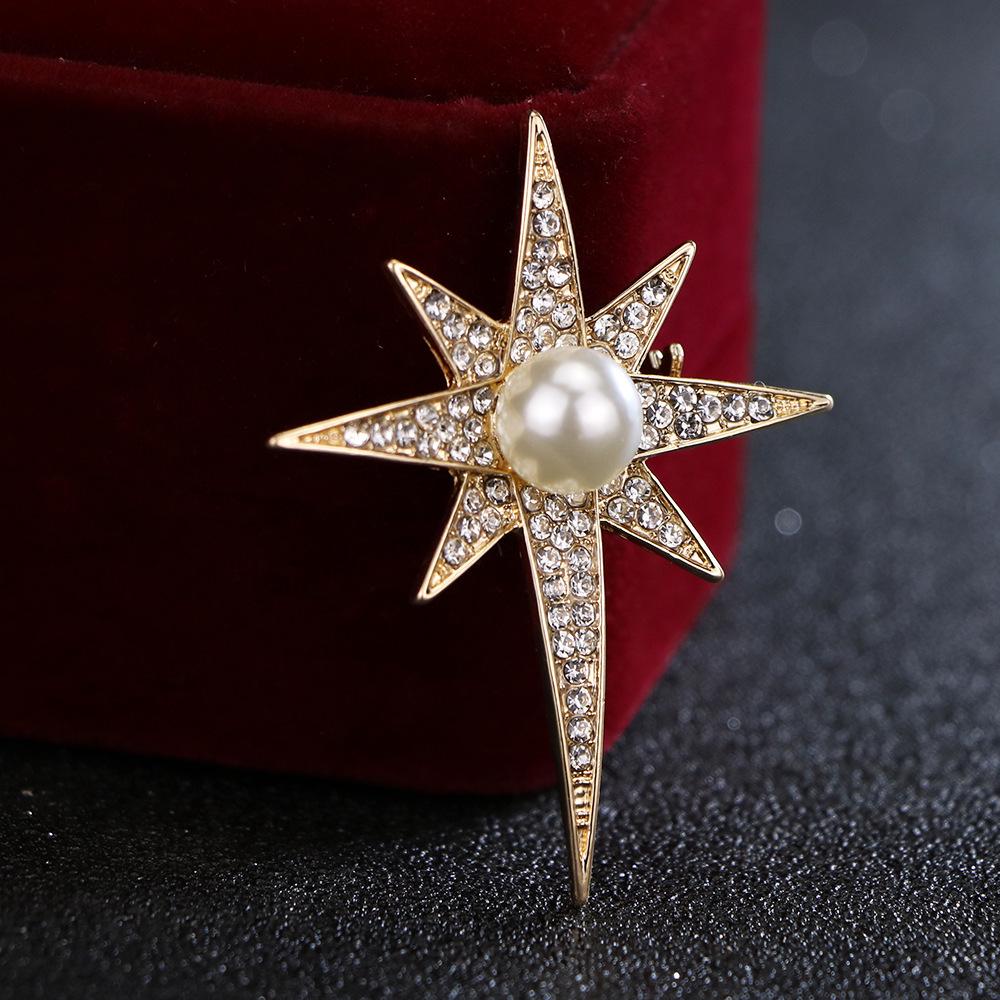 Korean Starburst Rhinestone & Pearl Brooch for Men and Women - Lapel Pin for Shirts and Jackets