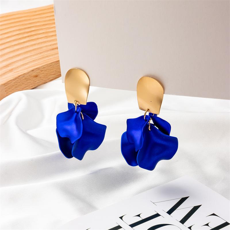 2022 Trend Cross-Border Korean Rhinestone Fashion Drop Earrings Floral Petal Leaf & Mulflower Rose Zinc Alloy Wholesale синий