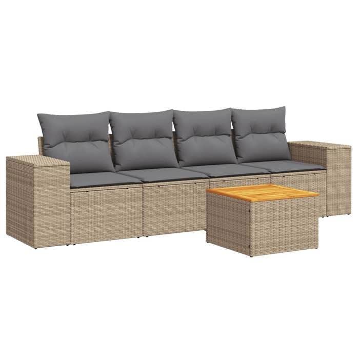 VidaXL Salon de jardin avec coussins 5 pcs beige résine tressée 3225324