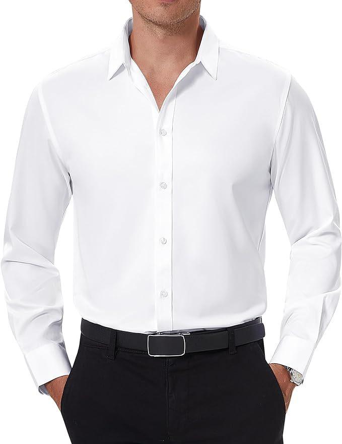 Four-sided stretch men's shirt business casual dress buckle-down non-ironing solid color shirt men's long sleeves