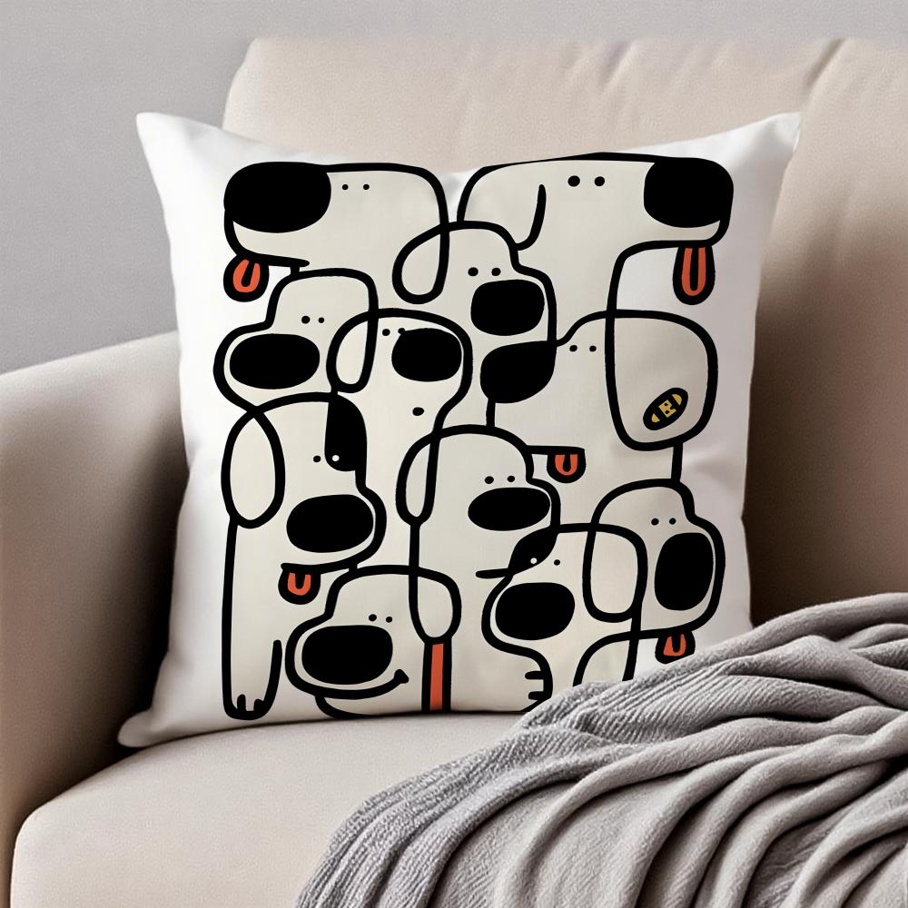 Quirky Modern Art Abstract Dog Cushion Cover Pillowcase Antidustmite Invisible Zipper Short Plush Sofa Cushion