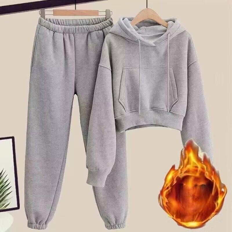 Small Autumn and Winter Casual Fashion Suit Women's Velvet Thickened Hooded Sweatshirt Sweatpants Sportswear Winter Two-piece Set