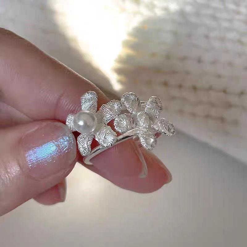

Full~ ins temperament high-end woven flower pearl ring fashion open ring