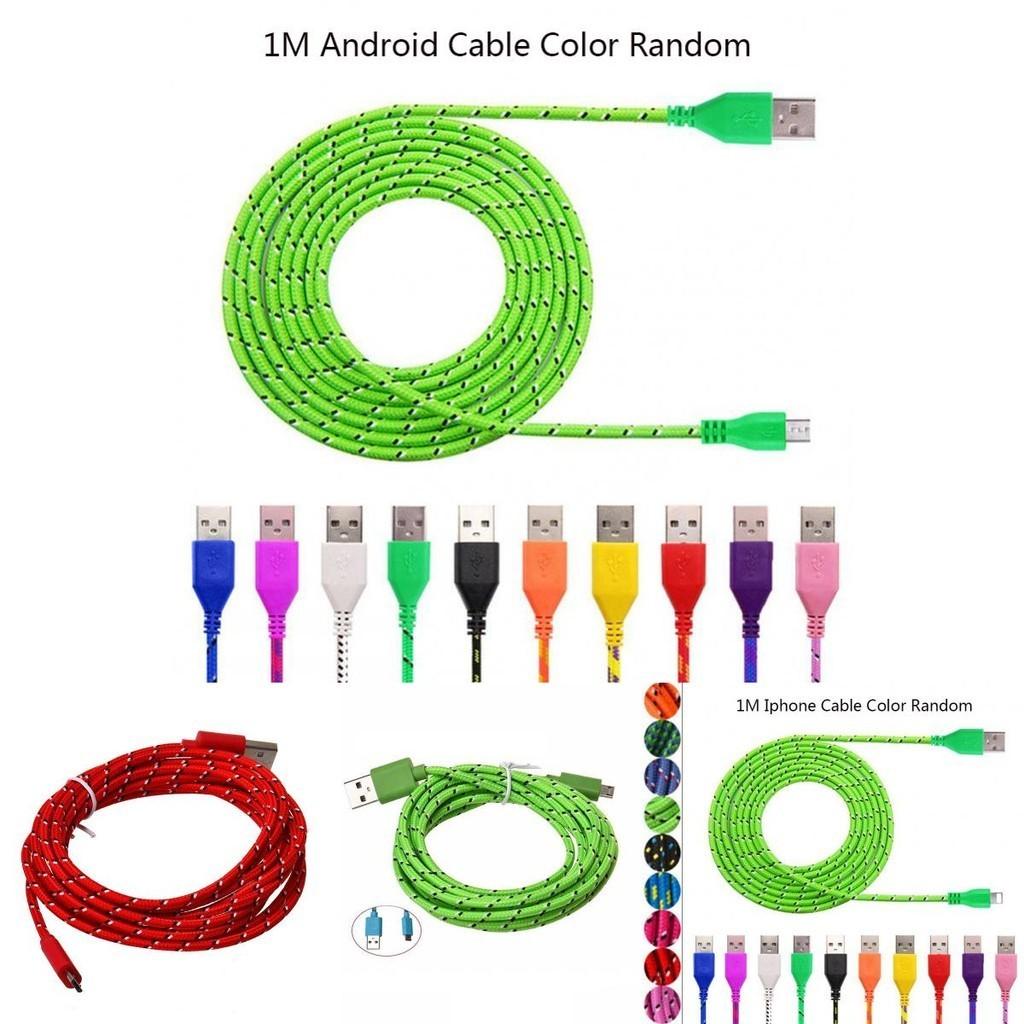 1m 3m 2m Nylon Braided Micro Usb Cable Charger For Android Iphone Phone Mobile