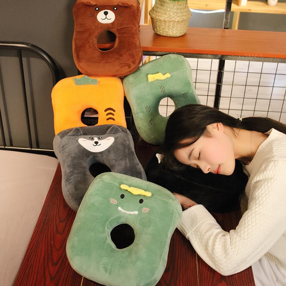 Hollow Hole Plush Nap Pillow Cartoon Neck Support Nap Accessories Sleeping Pillow Students