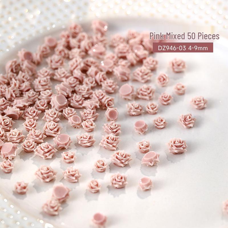 3D Soft Rose Nail Art Jewelry: Exquisite Light Pink Flower Resin Carvings