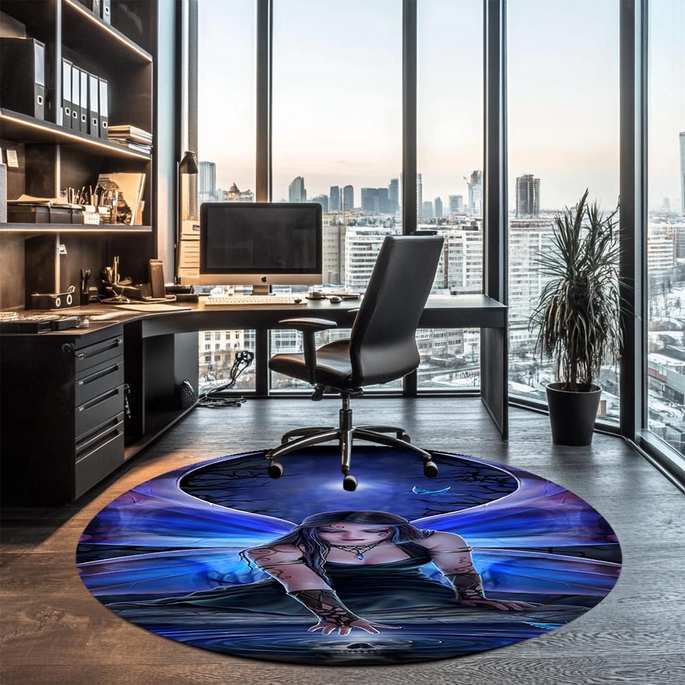 Dark Printed Round Rug Carpet Chair Rug Area Rug Entryway Doormats,for Office Chair Living Room Bedroom Kitchen Room.