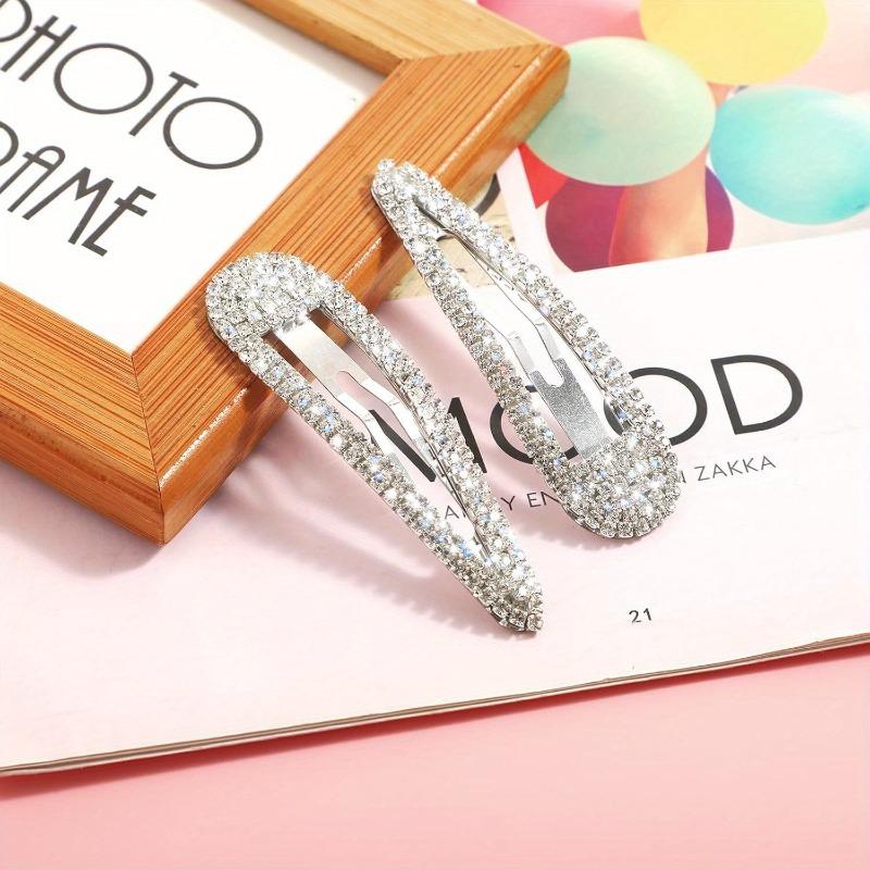 2pcs Rhinestone Metal Snap Hair Clips, Shiny Crystal Duckbill Clips, Fashion Bangs & Broken Hair Barrettes, Perfect for Party & Valentine's Day