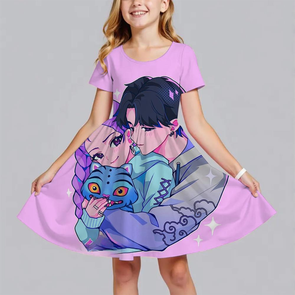Girls Dress Summer Kids Clothes Huntrix Kpop Demon Hunters Princess Dresses Fashionable Children's Party Performance Birthday