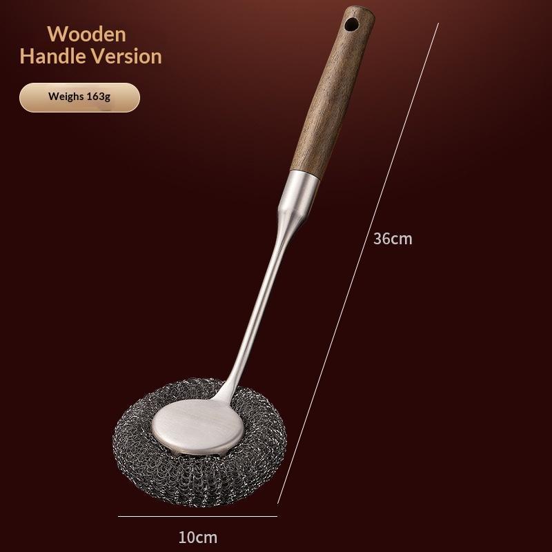 304 Stainless Steel Kitchen Pot Brush Replaceable Scrub Head Rustproof Long Handle for Dish Pan Sink Cleaning A