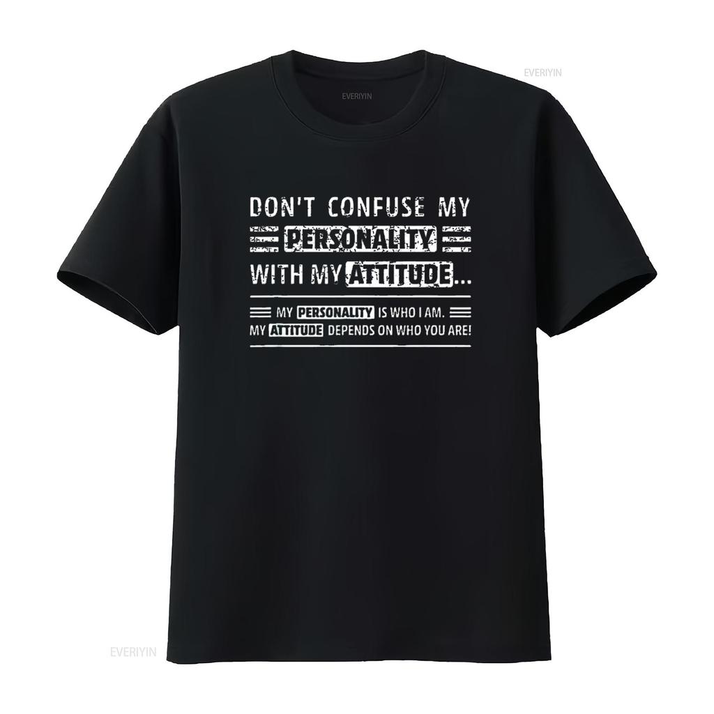 Don T Confuse My Personality With Attitude Funny Sarcasm Womens Shirt Black Vintage Washed Slightly Graphic Streetwear Stylish