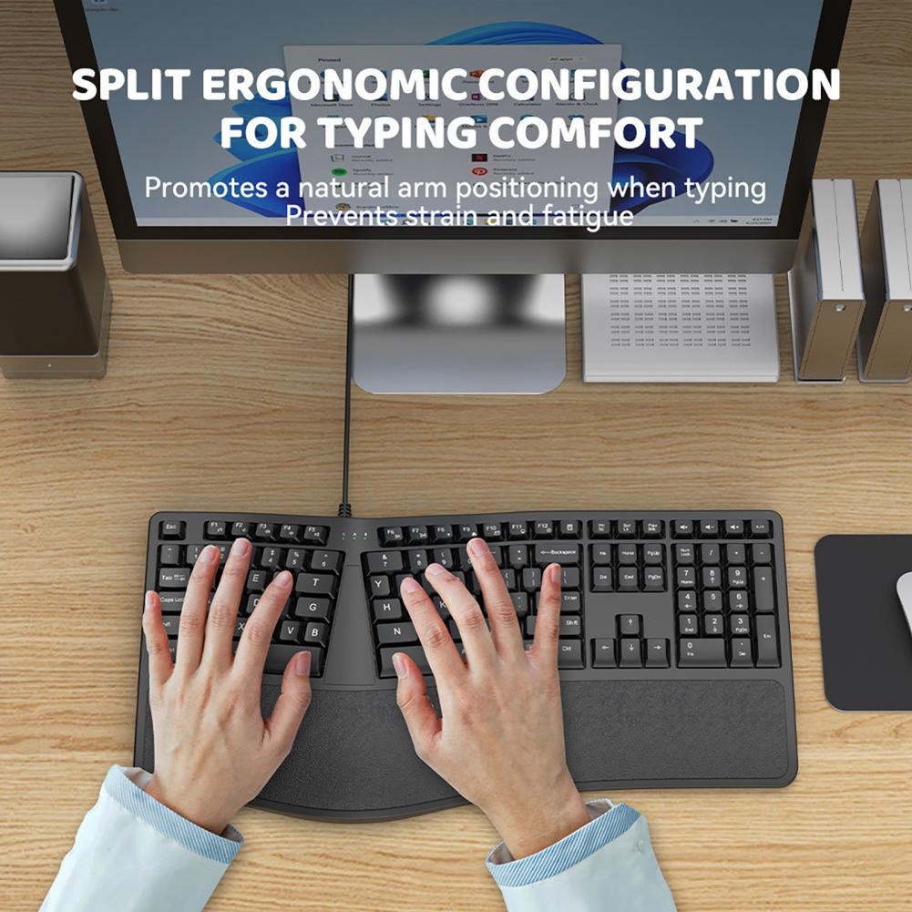 Wired Split Keyboard Ergonomic Design Full-Size 110 Keys Universal Wrist Support Keyboard Office Supplies