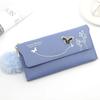 Butterfly Designer Women Long Wallets PU Leather Money Bag Solid Wool Ball Bow Clutch Bag Large Capacity Card Bag Coin Purse