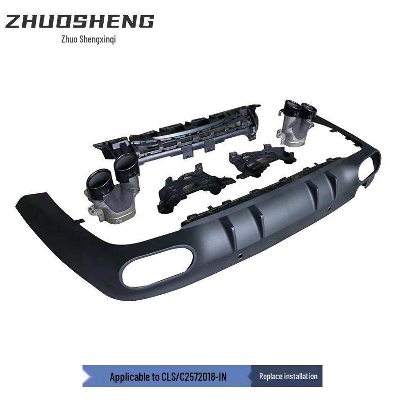 Mercedes-Benz CLS C257 Rear Lip Modification Kit - Matte Black, CLS53 AMG Style, Four-Outlet Tailpipe Surround