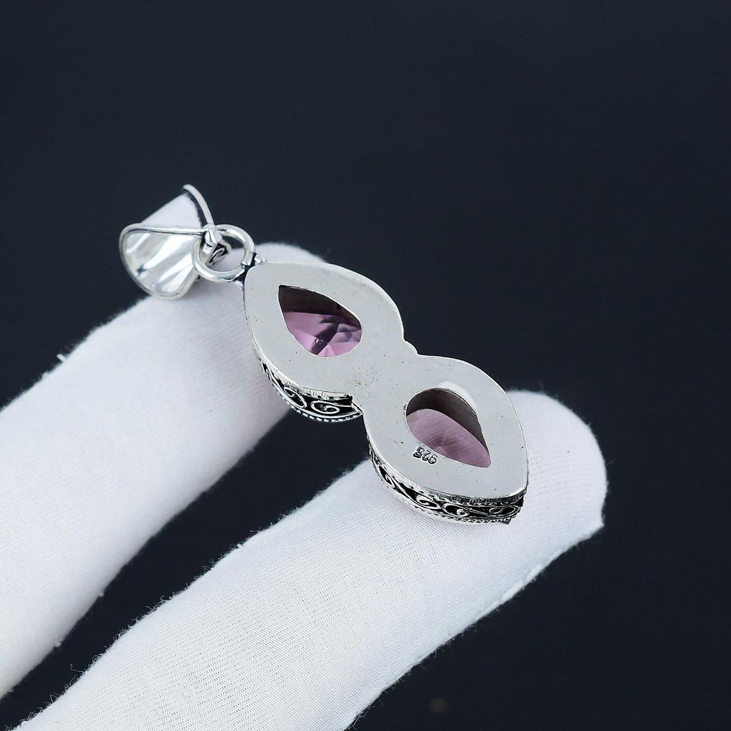 Amazing Pink Kunzite Gemstone Silver Pendant in 925 Sterling Silver - Handmade Pear Design, Everyday Wear Jewelry Engagement Gift