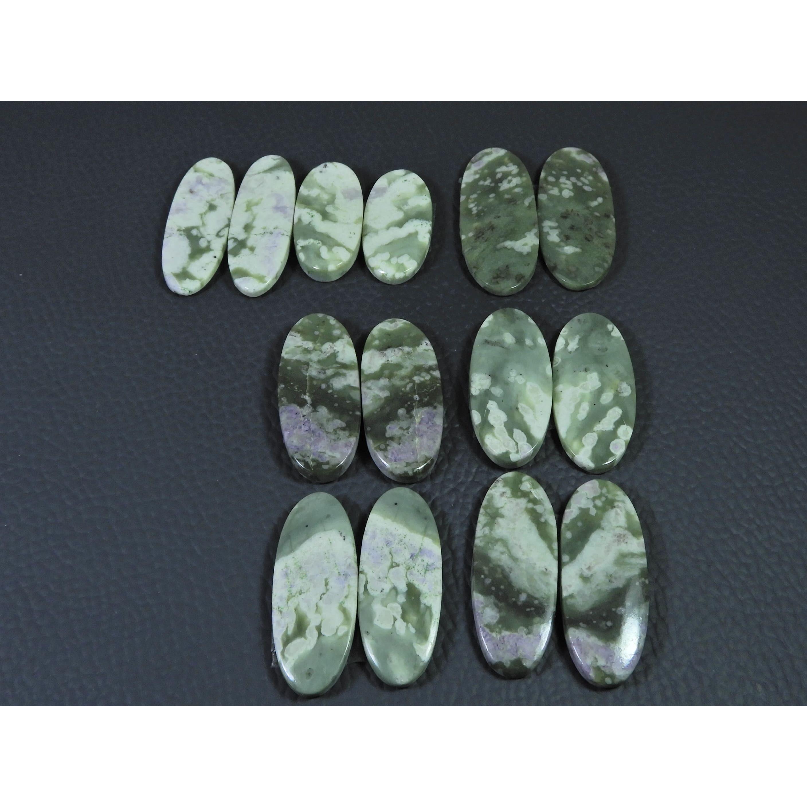 

26-34 MM Natural Peace Jade Matched Pair oval Cabochon Gemstone 7 Pair Lot C-770