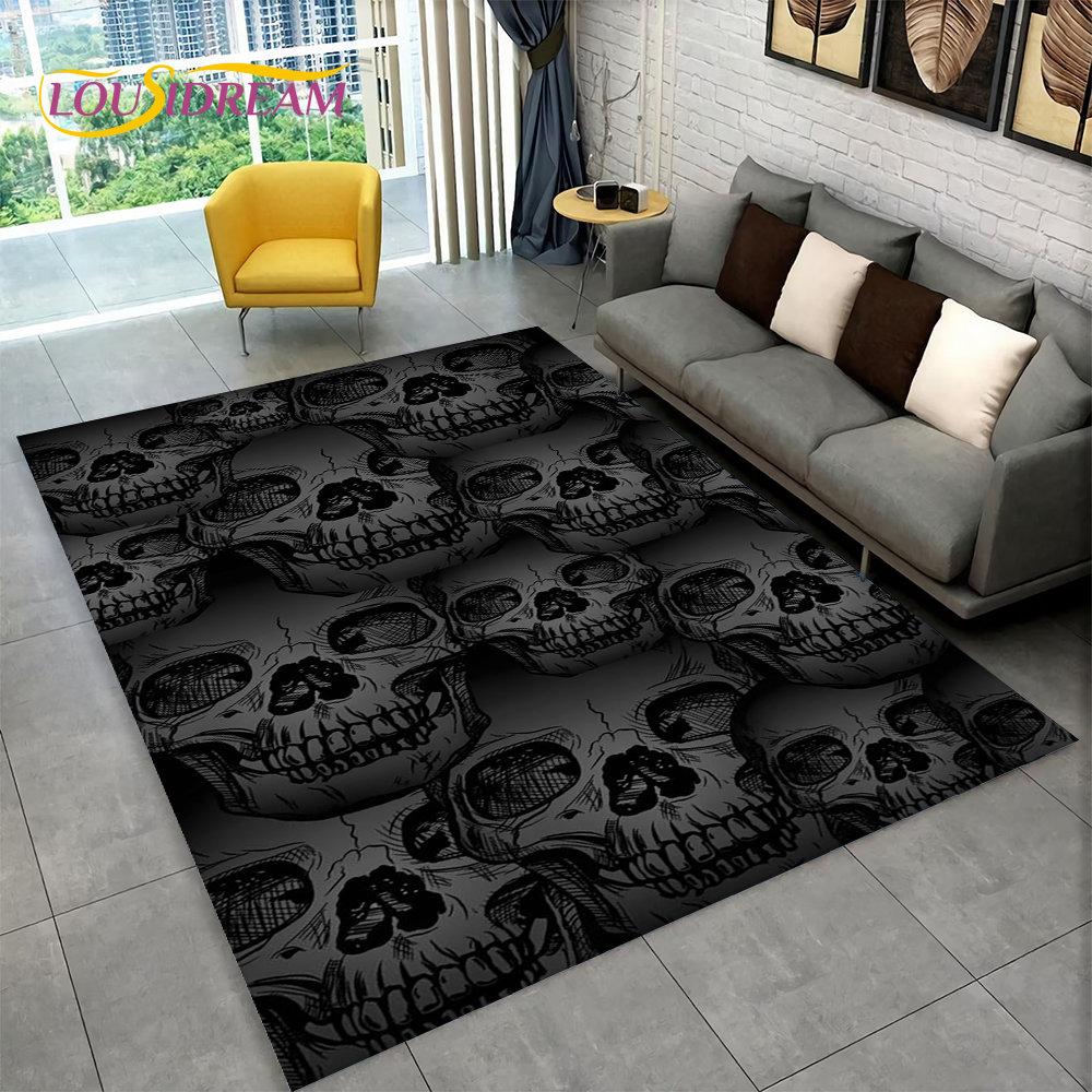 3D Creative Gothic Horror Skull Modern Area Rug,Carpet Rug for Living Room Bedroom Sofa Doormat Decor,Kitchen Non-slip Floor Mat