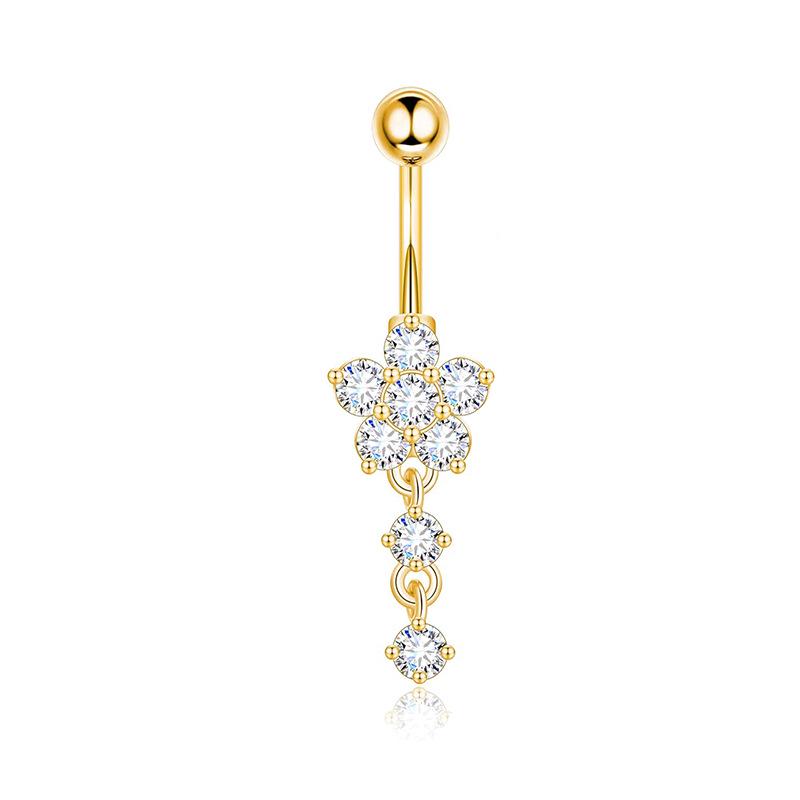 Heart-Shaped Rhinestone Belly Button Ring 5-Piece Set