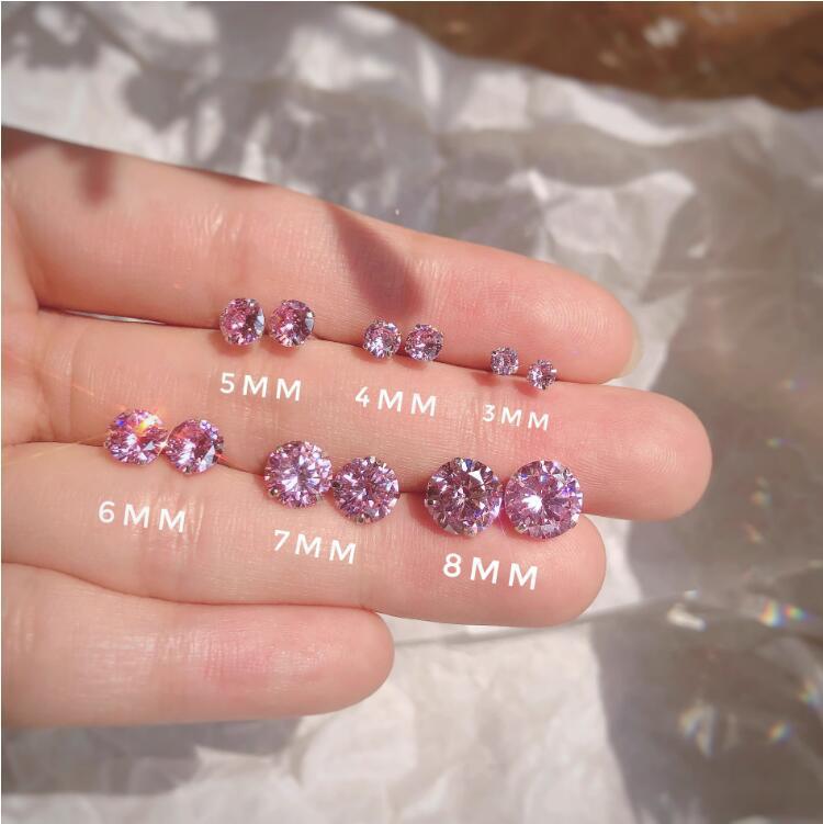 S999 Silver Pink Heart Zircon Earrings: Simple, Versatile Screwback Bone Studs with Sparkling Diamonds