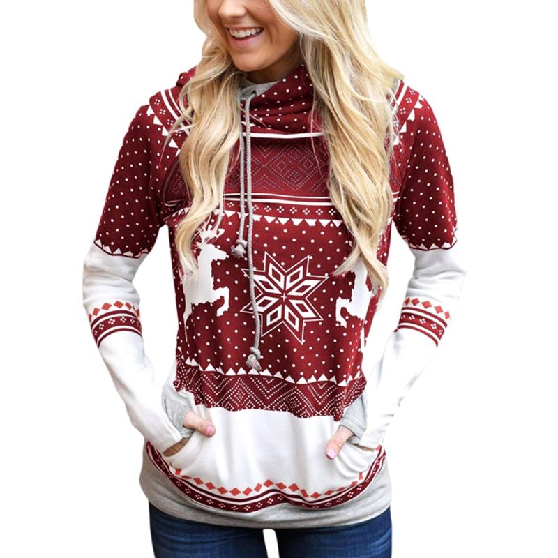 

Рождественский свитер с капюшоном, длинными рукавами и накладным карманом M