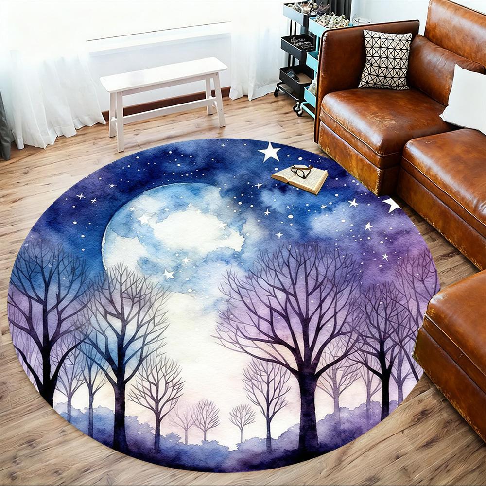 1pc Moonlit Forest Round Chair mat office Area Rug - Non-Slip, Floor Mat for Office, Bedroom, Ideal home decor gift p0105039