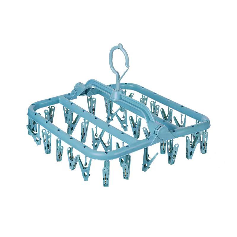 Foldable Multi-Head Clothes Drying Rack with 32 Clips for Children's Clothing