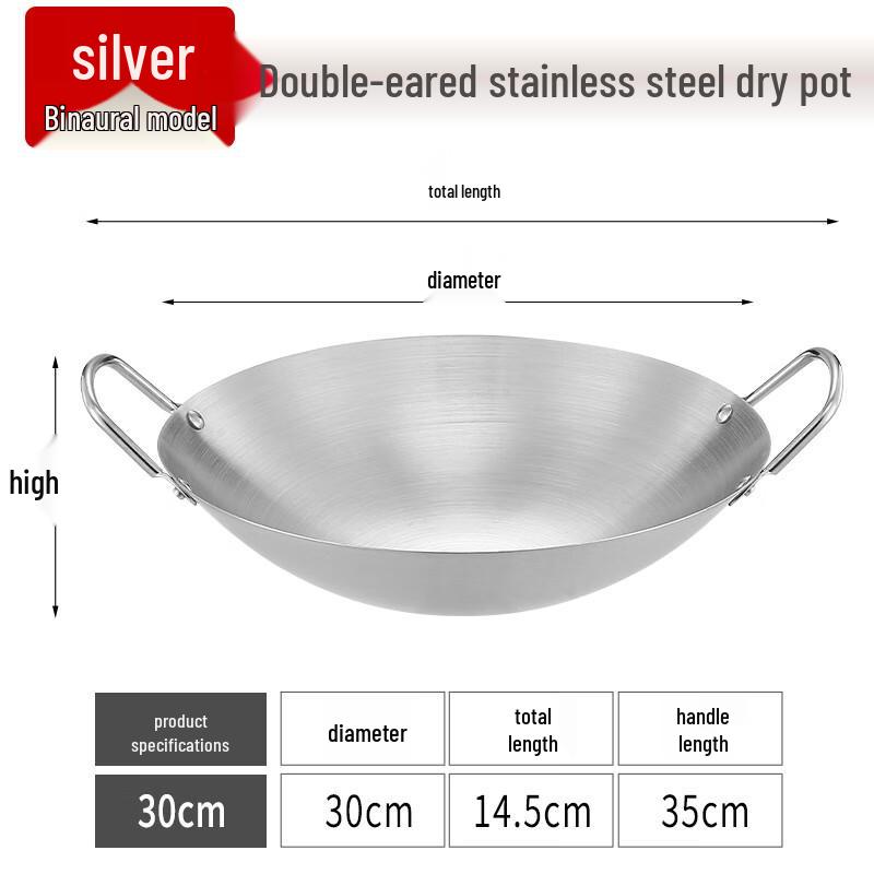 Food Grade Stainless Steel Dry Pot with Double Handles