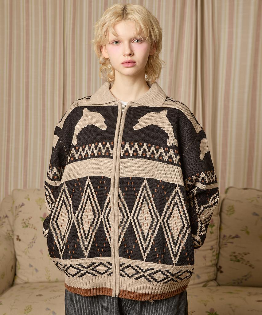 Waikei Dolphin Nordic Zip-Up Cardigan Beige