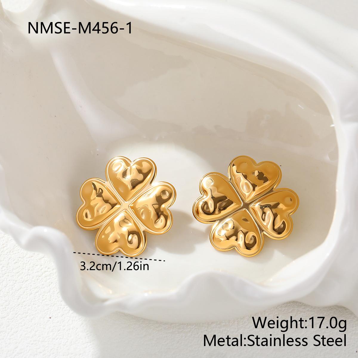 GEMCHIC Women s Stainless Steel Four-Leaf Clover Lucky Stud Earrings Geometric Fashion Jewelry
