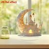 2D Acrylic Moon Mosque Flat Ornament, Ramadan Desktop Sculpture Craft, Home Office Tabletop Decoration, Islamic Eid Mubarak Festival Decor Gift