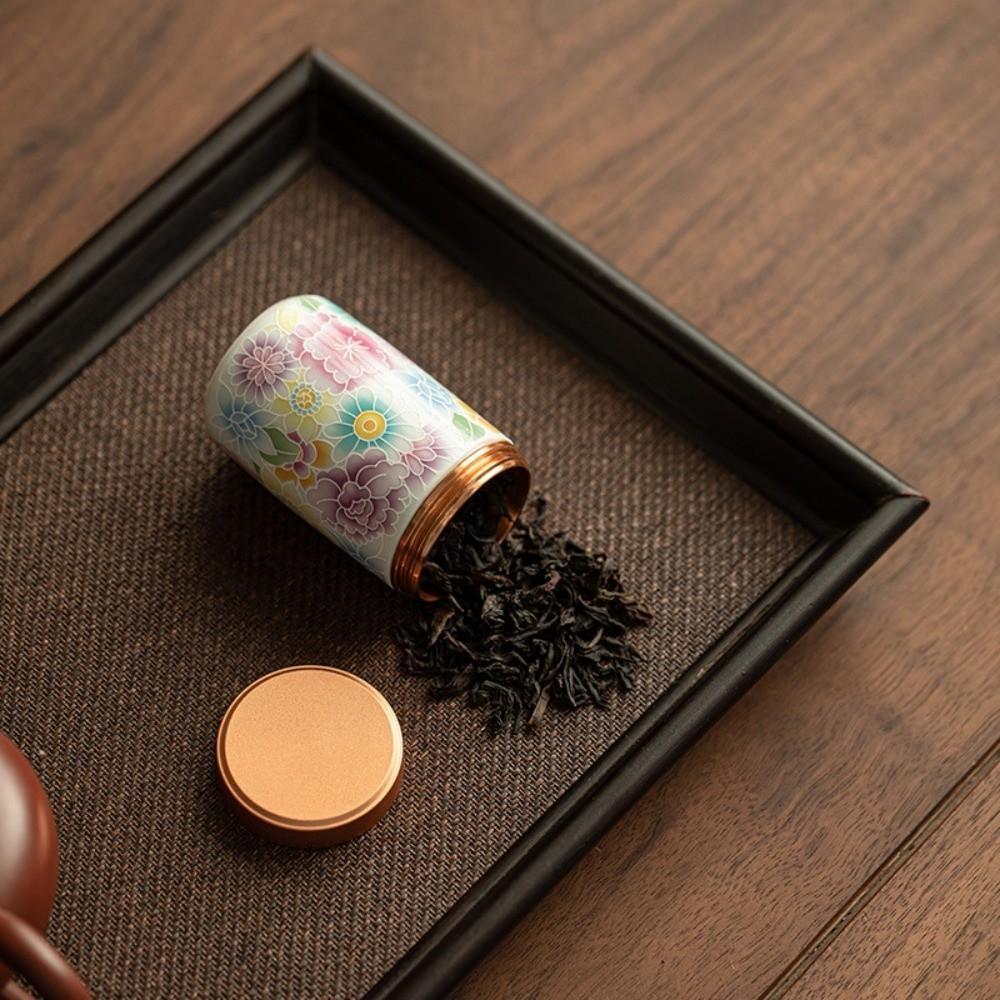 Ceramic Flower Enamel Tea Canister Mini Chinese Style Empty Tea Tin Can Versatile Moisture-proof Tea Packaging Box