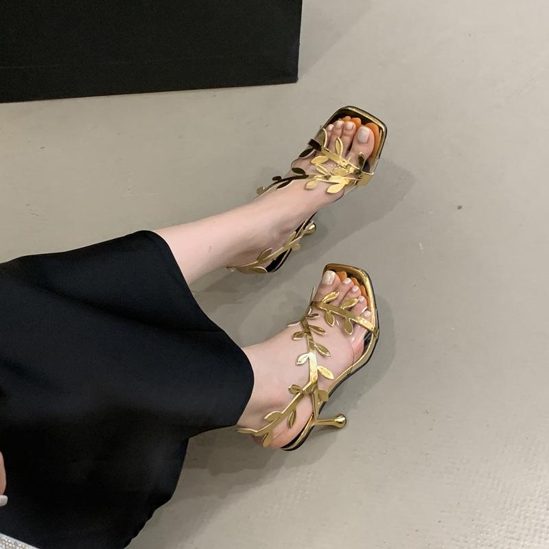 Sommer High Heels Sommer neue Mode Wort mit Mode Blatt Blume Damen Sandalen