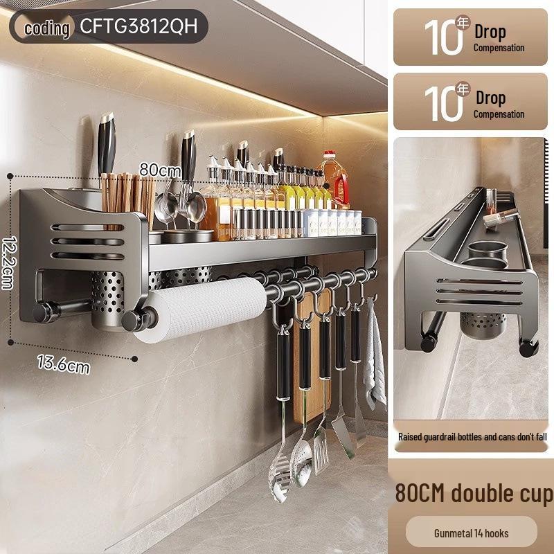 Stanzfreies Küchenregal: Multifunktionaler Essstäbchen- und Messerhalter mit Gewürzaufbewahrung, Wandmontage.