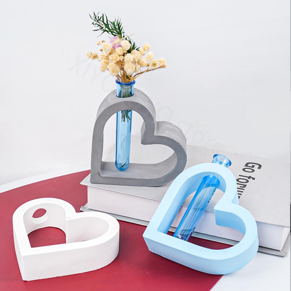 Heart Vase Silicone Mold Hydroponic Plant Flowerpot Cement Plaster Mould DIY Nordic Vase Test Tube Planter Resin Mold Home Decor