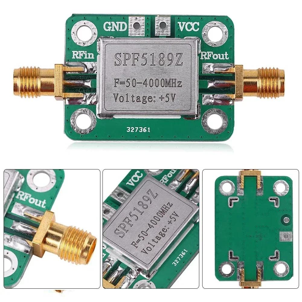 Low Noise RF Amplifier: SPF5189 LNA for 50-4000MHz/5-6000MHz, gain range from 0.6dB to 20dB, shielded board configuration