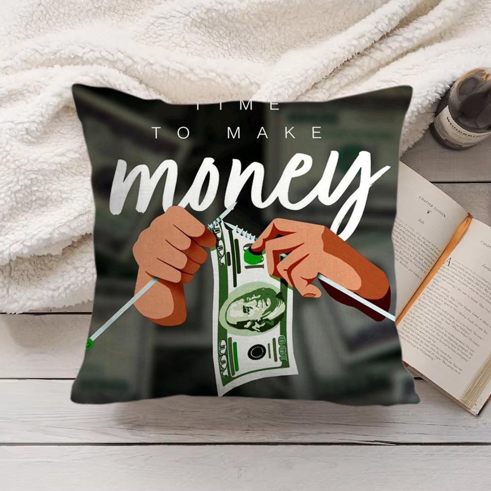 Funny Time Is Money Cushion Cover Short Plush Double-Sided Printing Home Machine Washable In Warm Winter Pillow Cover