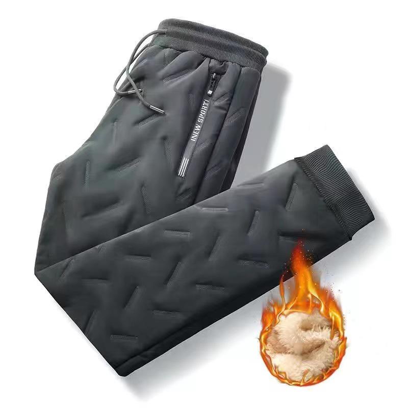 Men's Winter Thickened Cotton Trousers - Loose, Lambskin-Lined, Casual Straight-Leg Fit