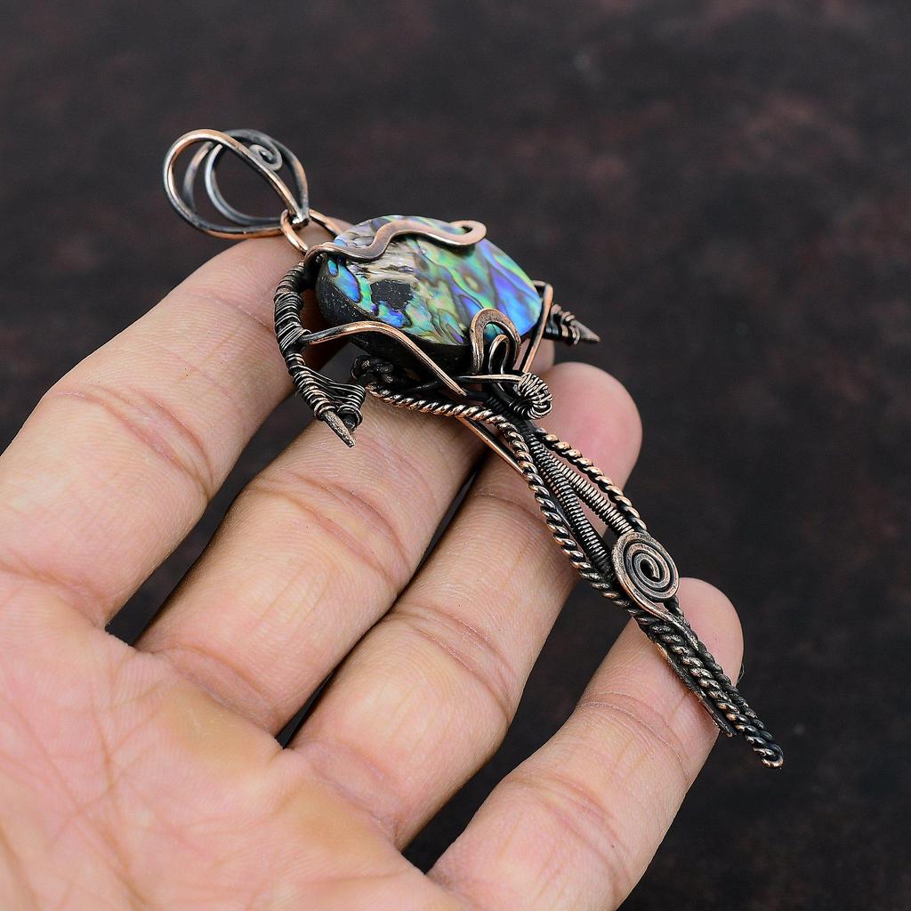 Abalone Shell Pendant Copper Wire Wrapped Pendant Handmade Pendant Gemstone Jewelry Ethnic Pendant Special Occasion Gift Copper Wire Jewelry