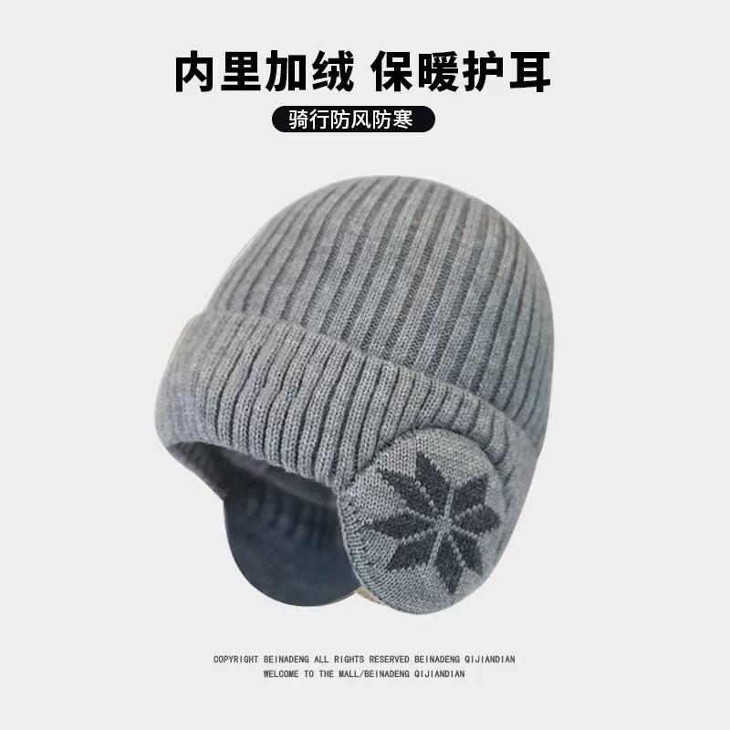 Hat Men's Plush Wool Hat Cycling Men's and Women's Outdoor Bag Head Windproof Thickened Winter Ear Protection Warm Knitting