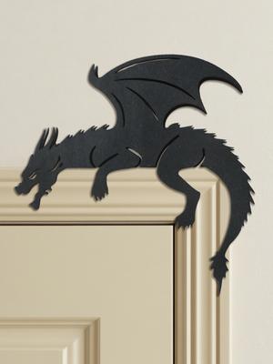 Decoração de Topo de Porta Dragão Negro, Ornamento de Arte de Parede Gótico, Decoração Suspensa de Madeira Fantasia para Casa para Quarto e Sala de Estar Presente