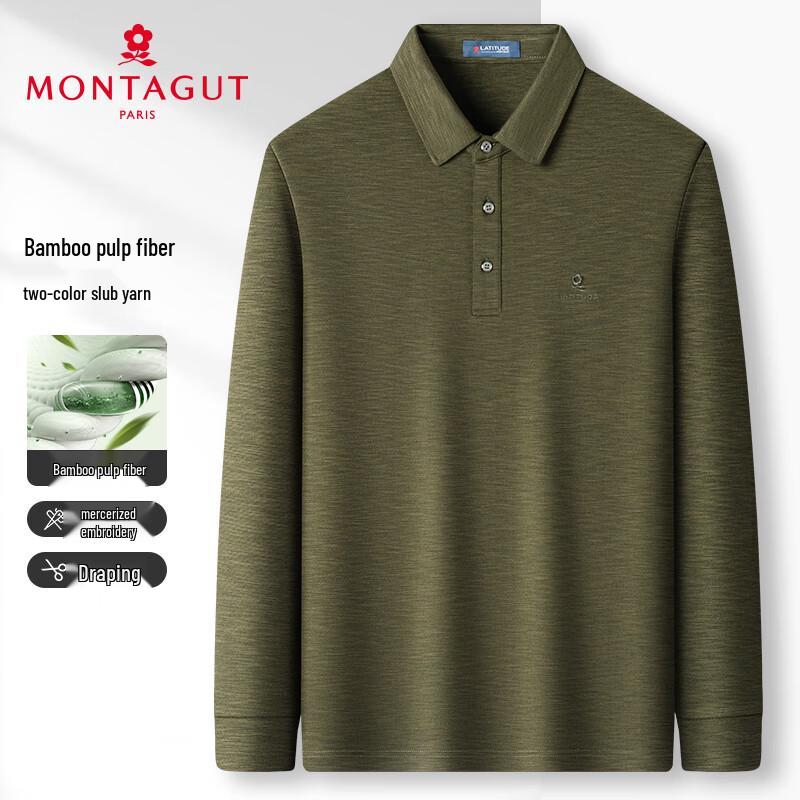 MONTAGUT Men's Long Sleeve Anti-Wrinkle Business Polo Shirt