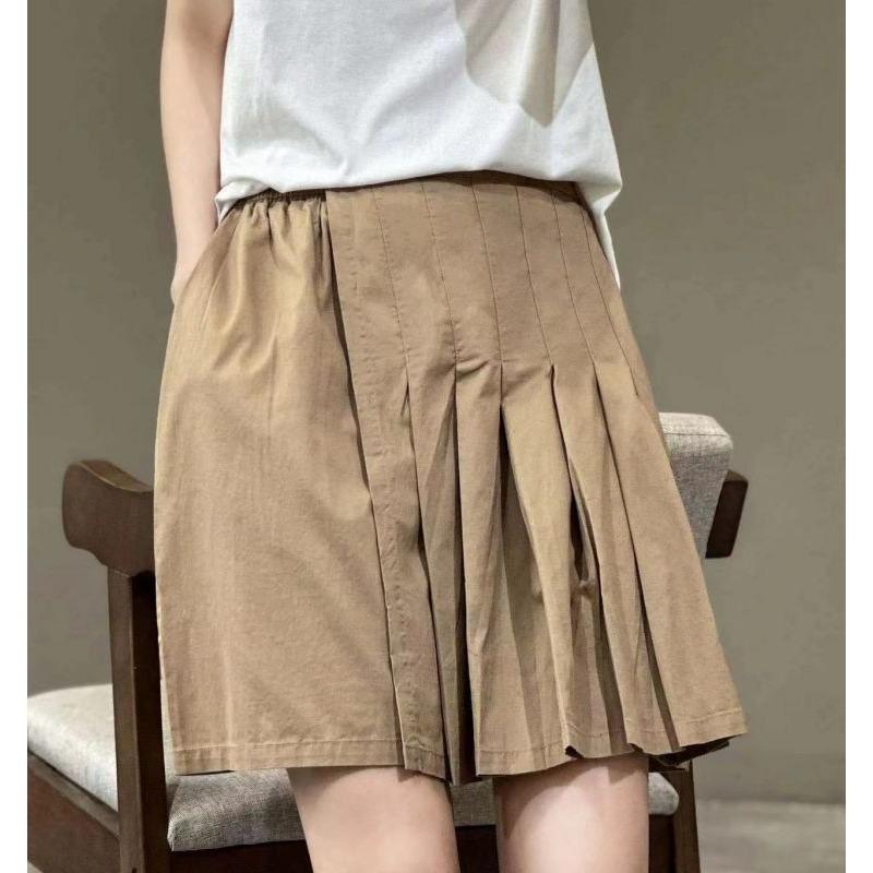 

Women s E Elastic Waist Pants Skirt with Pleated Detail L хаки