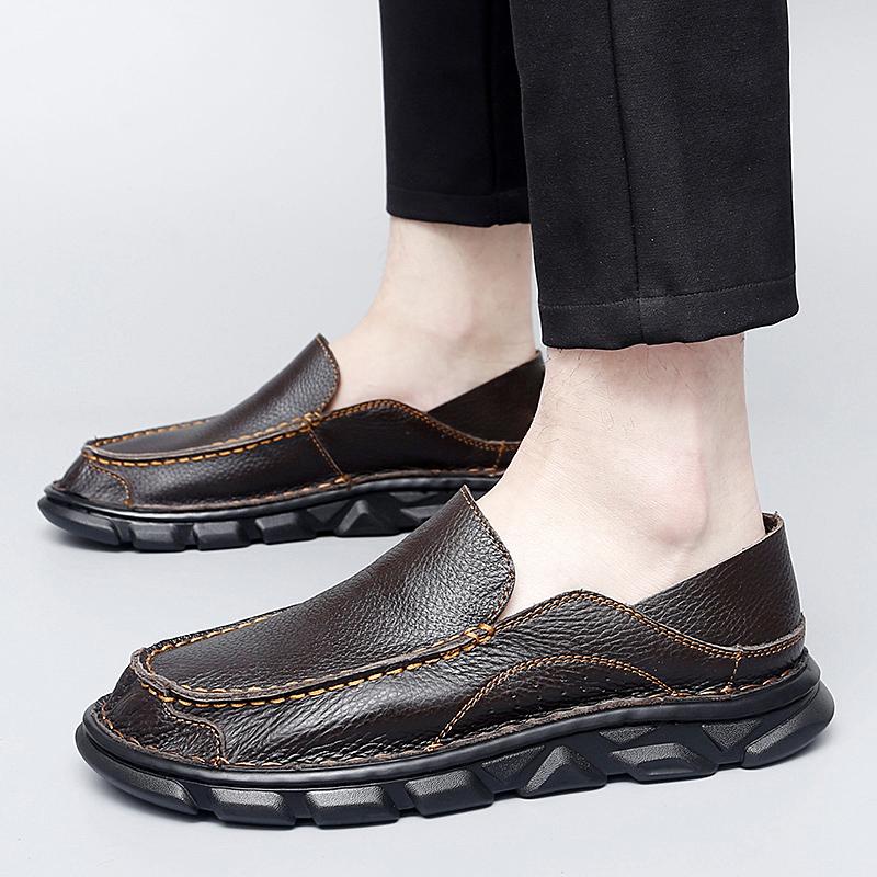 Handmade Genuine Leather Slip On Mens Leather Shoes Loafers Outdoor Casual Mocassin Plus Size Business Casual Mens Shoes Black